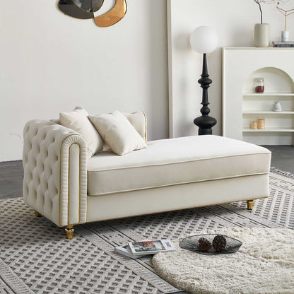 66.9''W Velvet Chaise Lounge,Luxury Modern Chaise Furniture,Tufted Back with 2pcs toss pillows for Living Room,Bedroom,Apartment,Beige Color - luxuryhomedecoridea.com