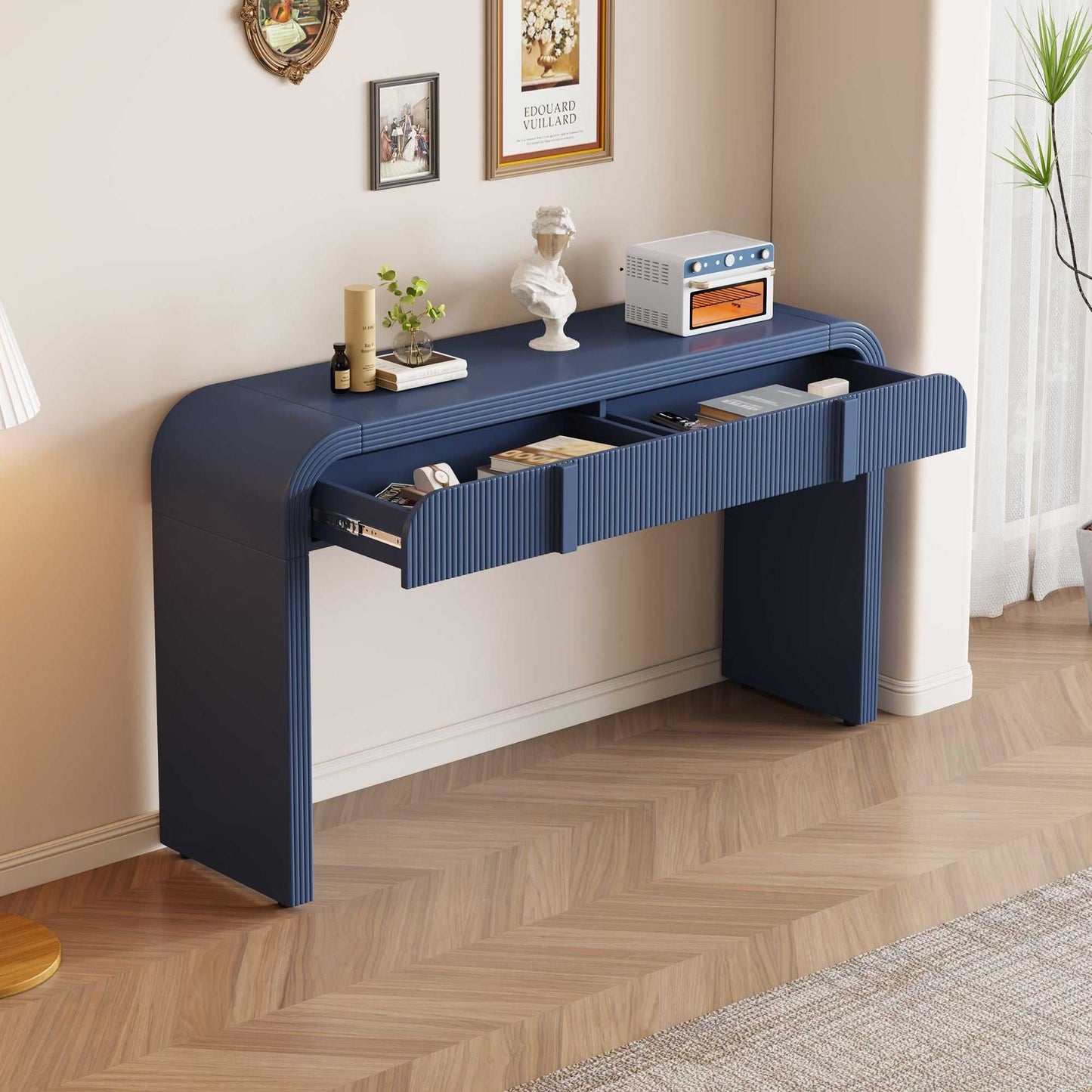 Unique Modern Rounded Silhouette and Smooth Surface Console Table with 2 Drawers for Living Room and Entryway - luxuryhomedecoridea.com