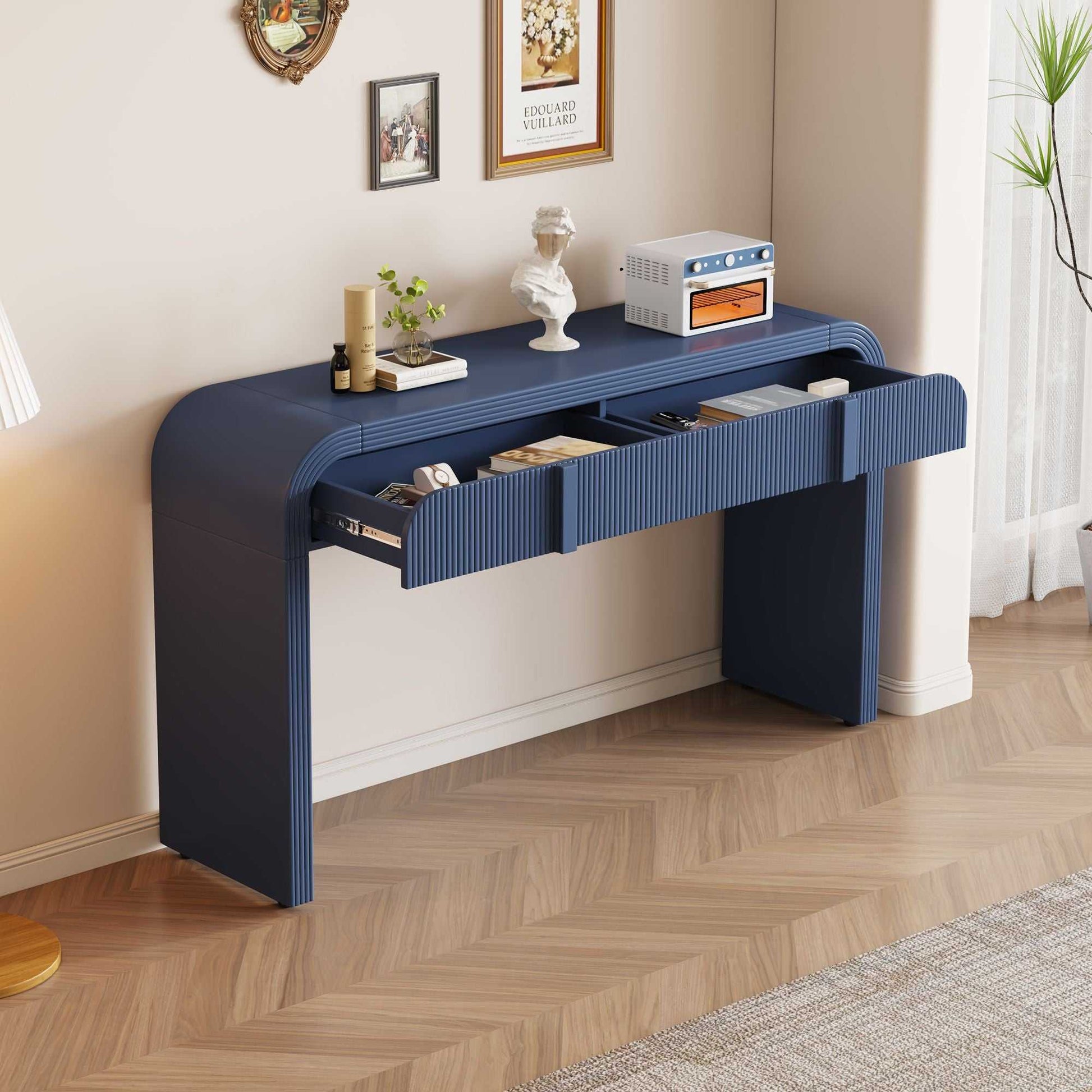Unique Modern Rounded Silhouette and Smooth Surface Console Table with 2 Drawers for Living Room and Entryway - luxuryhomedecoridea.com