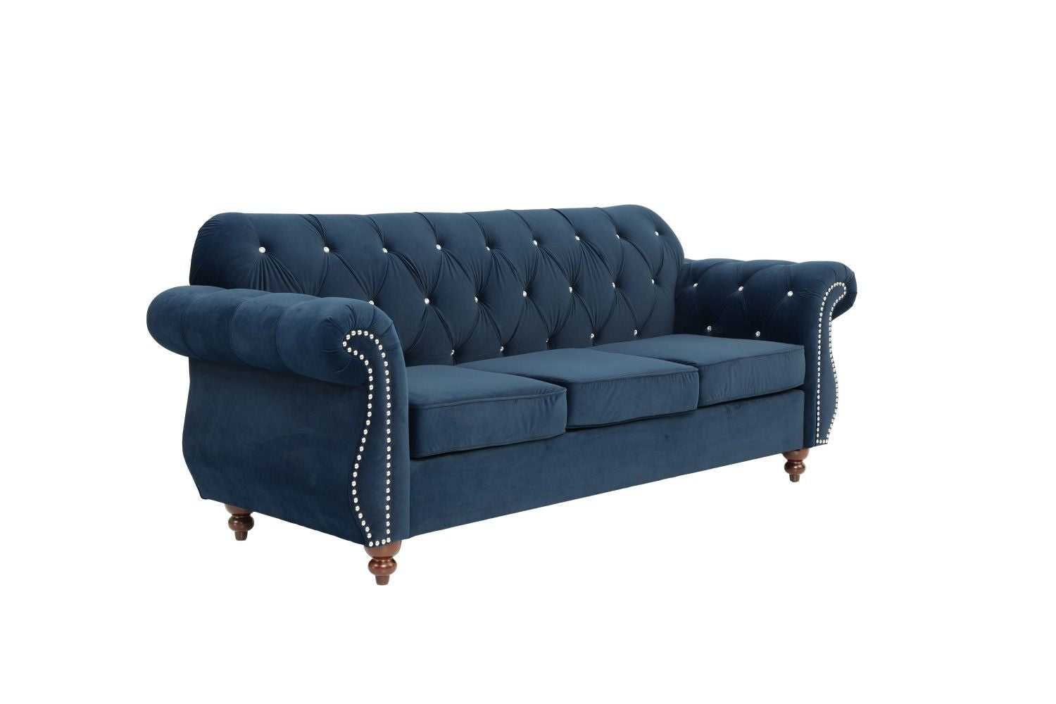 Formal Luxury Look 1pc Indigo Velvet Sofa w Pillows Living Room Furniture Couch - luxuryhomedecoridea.com