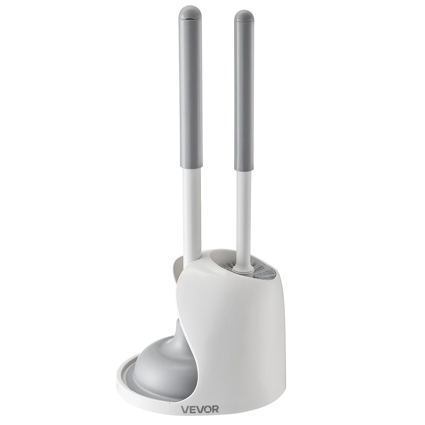VEVOR Toilet Brush and Plunger Set, 2-in-1 Toilet Bowl Brush Plunger Combo with Ventilated Holder, 360° Deep Cleaning and Drip-Proof Bathroom Supplies, for Bathroom, RV and Toilets (White & Grey) - luxuryhomedecoridea.com