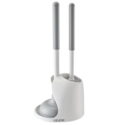 VEVOR Toilet Brush and Plunger Set, 2-in-1 Toilet Bowl Brush Plunger Combo with Ventilated Holder, 360° Deep Cleaning and Drip-Proof Bathroom Supplies, for Bathroom, RV and Toilets (White & Grey) - luxuryhomedecoridea.com