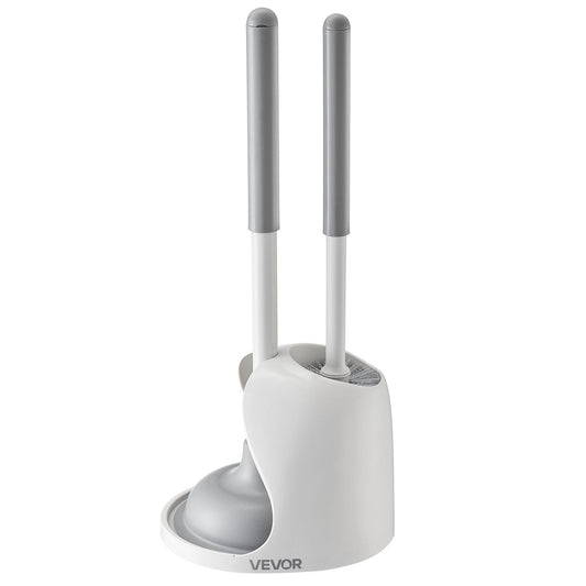 VEVOR Toilet Brush and Plunger Set, 2-in-1 Toilet Bowl Brush Plunger Combo with Ventilated Holder, 360° Deep Cleaning and Drip-Proof Bathroom Supplies, for Bathroom, RV and Toilets (White & Grey) - luxuryhomedecoridea.com
