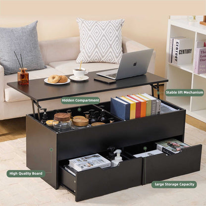 Lift-Top Coffee Table with Storage Center Tables Hidden Compartment & 2 Drawers, Sofa Table For Living Room - luxuryhomedecoridea.com