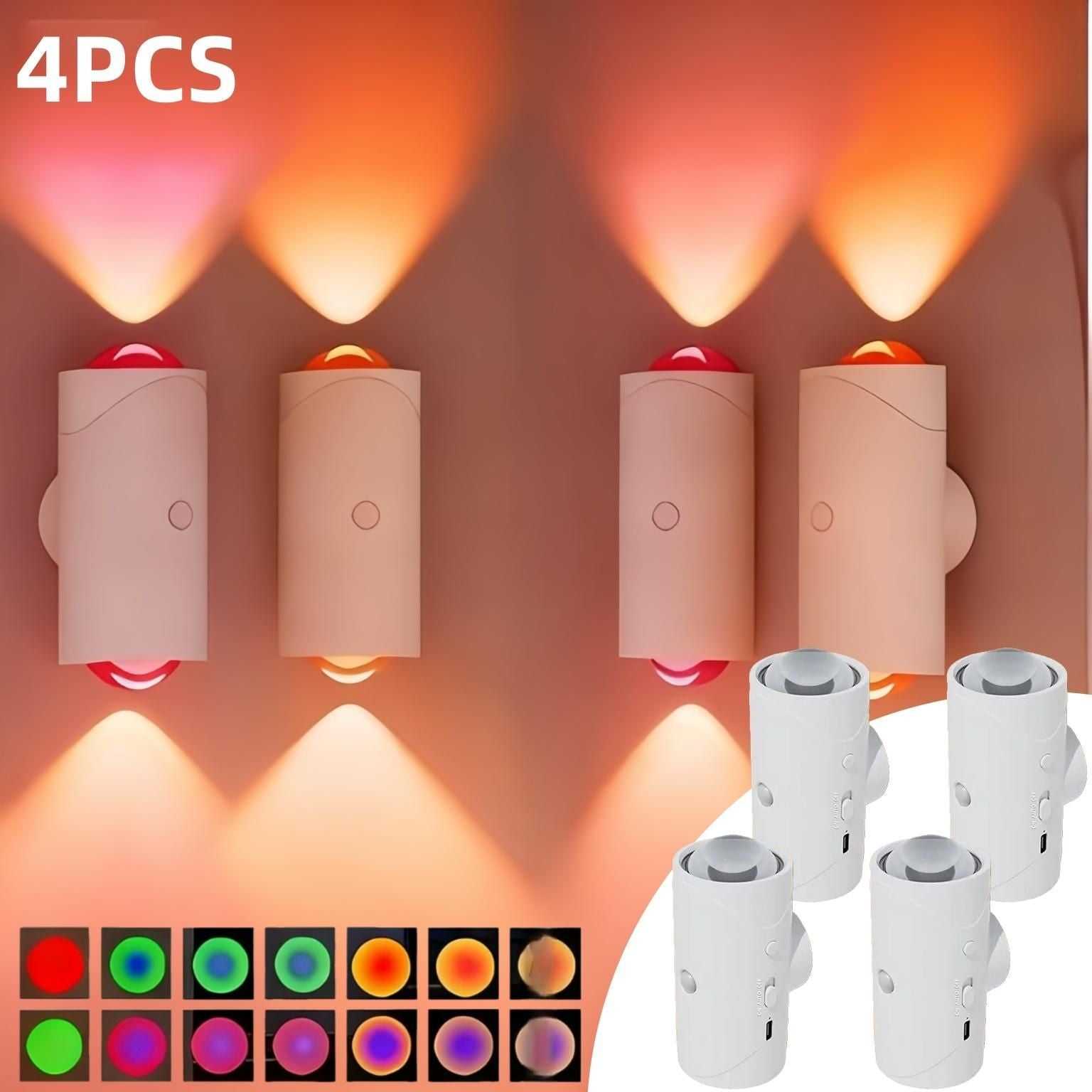 4pcs Rechargeable LED Night Light Wall Lamp Commercial StrobeLight Multi-color Mode Dimmable Indoor Light Magnetic StepLight for Entryway Bedside Desk Closet Bedside Lamp - luxuryhomedecoridea.com