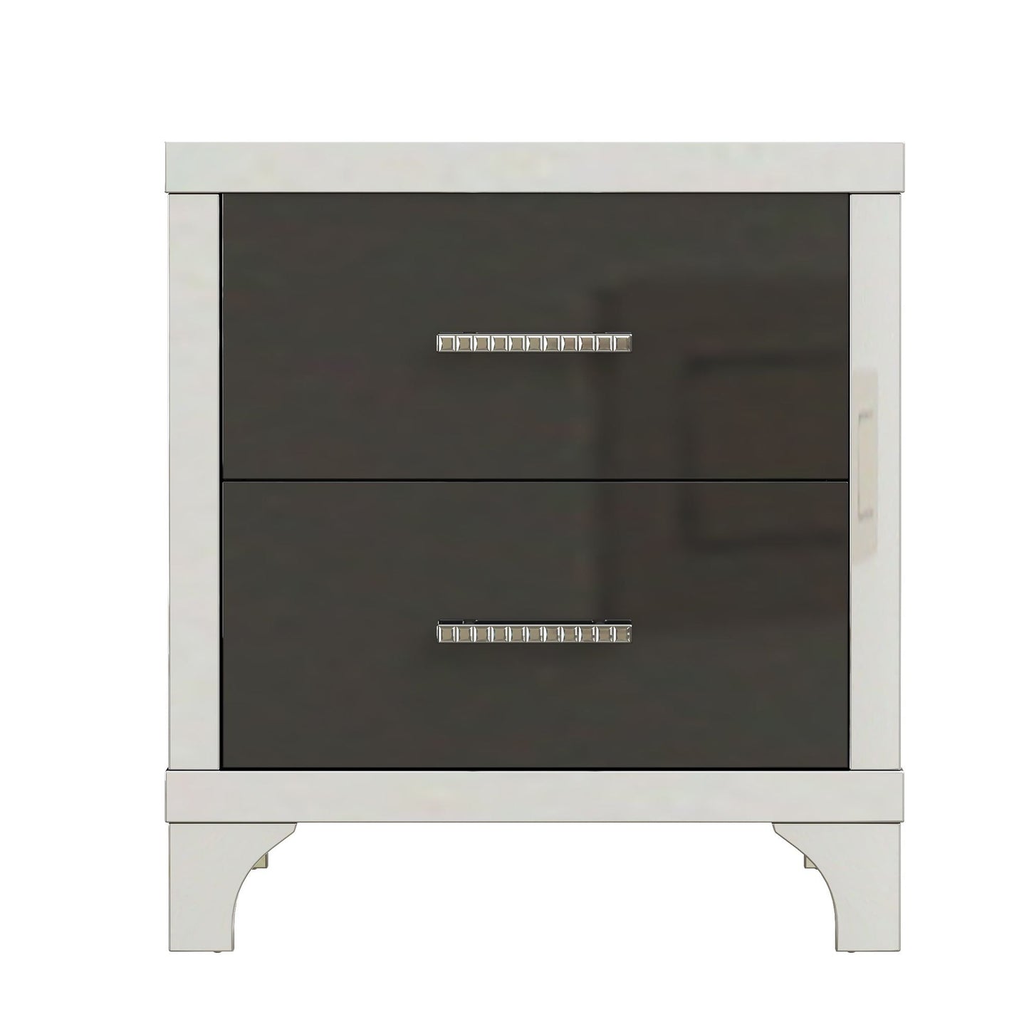 Elegant High Gloss Nightstand with Metal Handle,Mirrored Bedside Table with 2 Drawers for Bedroom,Living Room - luxuryhomedecoridea.com