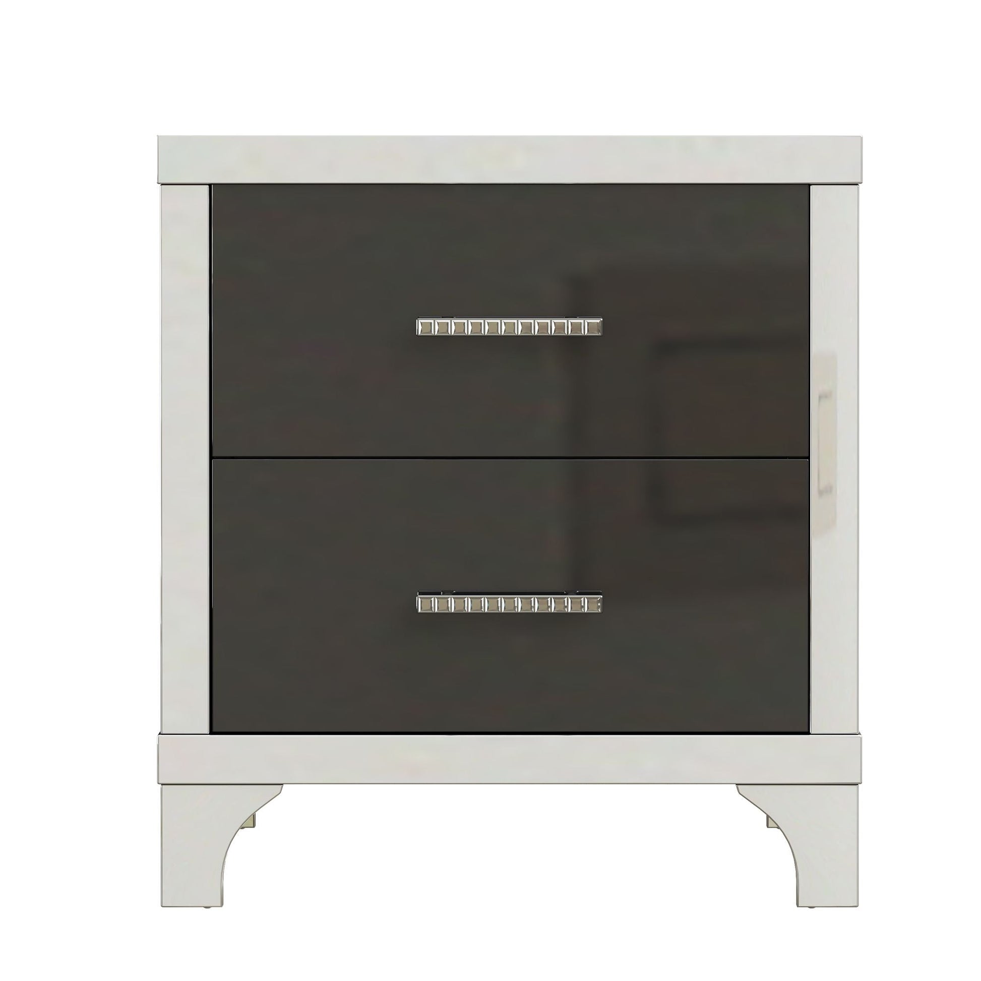 Elegant High Gloss Nightstand with Metal Handle,Mirrored Bedside Table with 2 Drawers for Bedroom,Living Room - luxuryhomedecoridea.com
