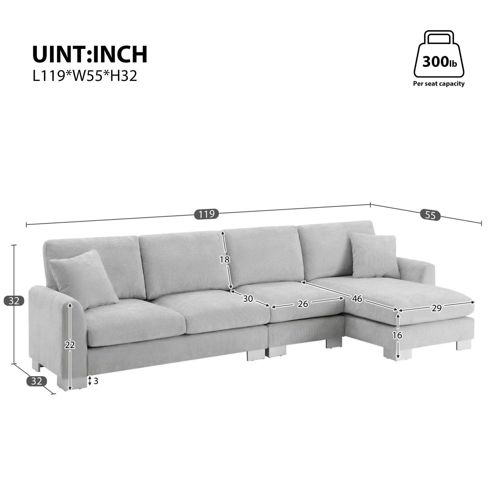 Modern Oversized Sectional Sofa,L-shaped Luxury Couch Set with 2 Free pillows,5-seat Chenille Indoor Furniture with Chaise for Living Room,Apartment,Office,2 Colors - luxuryhomedecoridea.com