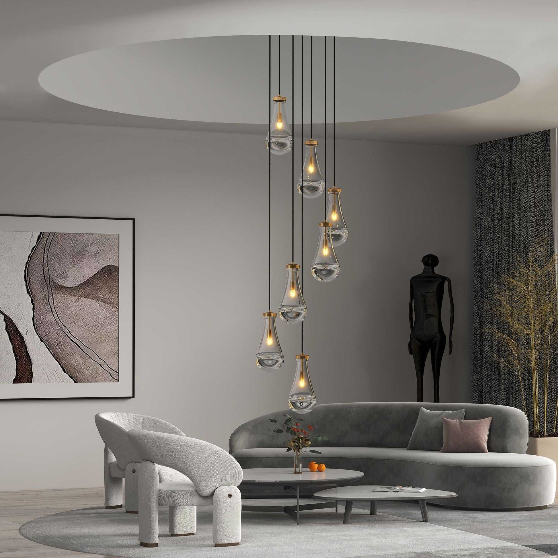7 Light Dining Room Pendant Light, Large Chandelier Adjustable Hanging Line, Living Room Pendant Light, Foyer Chandelier, Stairwell Pendant Lights, Bedroom - luxuryhomedecoridea.com