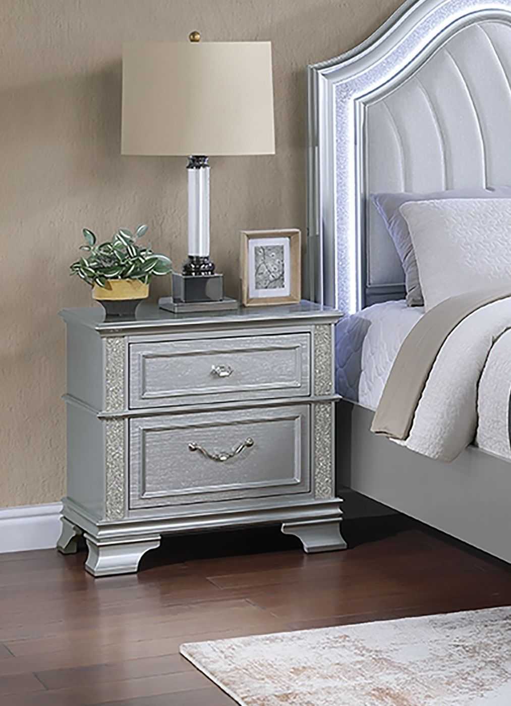 Nightstand Decorative Glitter Front 1pc Bedside Table Bedroom - luxuryhomedecoridea.com