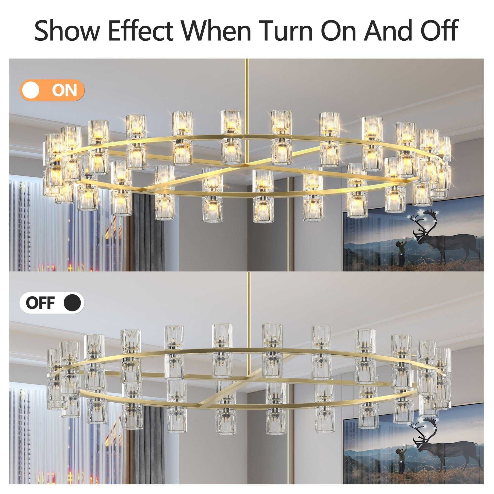 48 Inch Gold Wagon Wheel Chandelier with Crystal Shade, 48 Lights, Modern Farmhouse Style, Ideal for Dining Room, Kitchen, Entryways - luxuryhomedecoridea.com