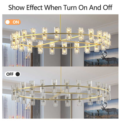 48 Inch Gold Wagon Wheel Chandelier with Crystal Shade, 48 Lights, Modern Farmhouse Style, Ideal for Dining Room, Kitchen, Entryways - luxuryhomedecoridea.com