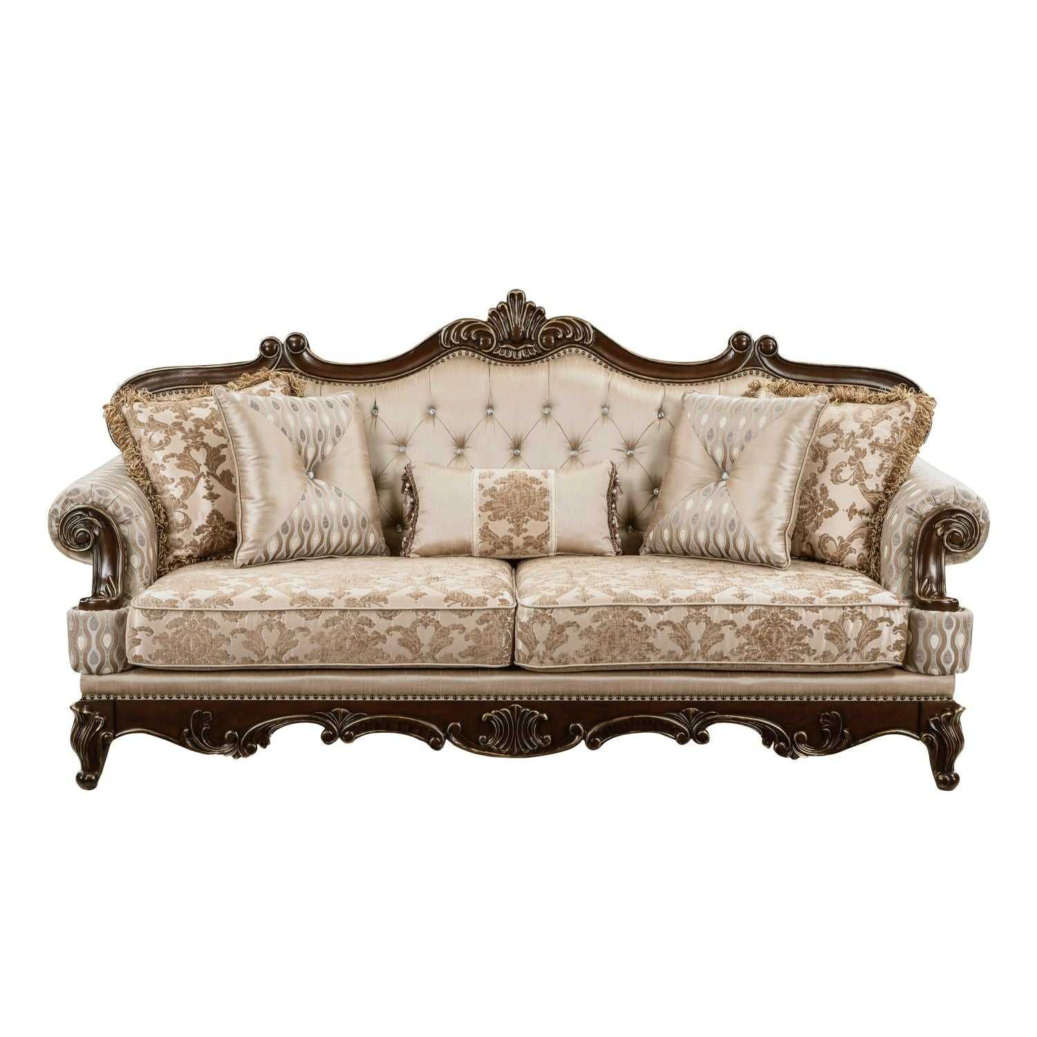Formal Traditional Luxury Sofa Cherry Finish with Gold Tipping Solid Wood Living Room Furniture 1pc - luxuryhomedecoridea.com