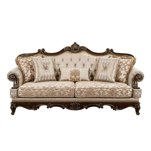 Formal Traditional Luxury Sofa Cherry Finish with Gold Tipping Solid Wood Living Room Furniture 1pc - luxuryhomedecoridea.com