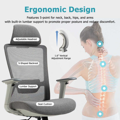 Ergonomic Mesh Office Chair with Adjustable Headrest and Lumbar Support, Breathable Back Design for Home and Office Use 8322H - luxuryhomedecoridea.com