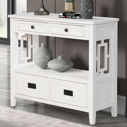 36'' Farmhouse Pine Wood Console Table Entry Sofa Table with 4 Drawers & 1 Storage Shelf for Entryway Living Room Bedroom Hallway Kitchen (Antique White) - luxuryhomedecoridea.com
