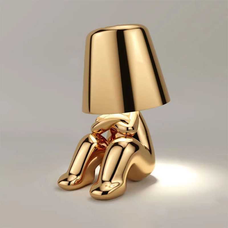 Creative lights for gift; Thinker Lamp Collection; Bedside Touch Control Table Lamp Cordless Led Nightstand Desk Lamp Creative Golden Man with Dimmable Brightness for Living Room; Bedroom; Office - luxuryhomedecoridea.com