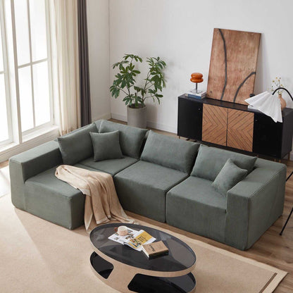104-Inch Corduroy Modular L Shaped Sectional Sofa,Luxury Floor Couch Set,Upholstered Indoor Furniture,Foam-Filled Compressed Sofa for Living Room,Bedroom,4 PC Free Combination - luxuryhomedecoridea.com