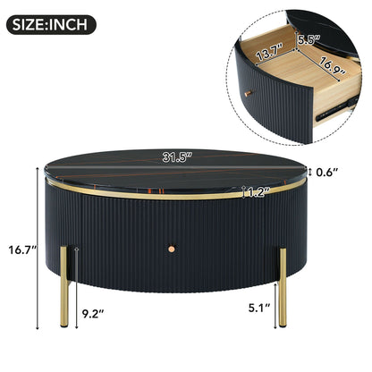 Modern Round Coffee Table with 2 large Drawers Storage Accent Table(31.5'') - luxuryhomedecoridea.com