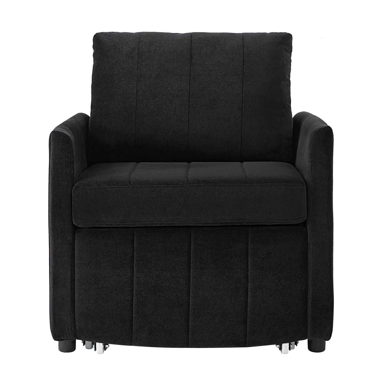 Upholstered Convertible Sleeper Sofa, 31.5" Pull Out Sofa Bed with 5-Position Adjustable Backrest, Side Pockets and a Storage Basket, Fold Out Chair Bed, Lounger For Living Room, Apartment, Black - luxuryhomedecoridea.com