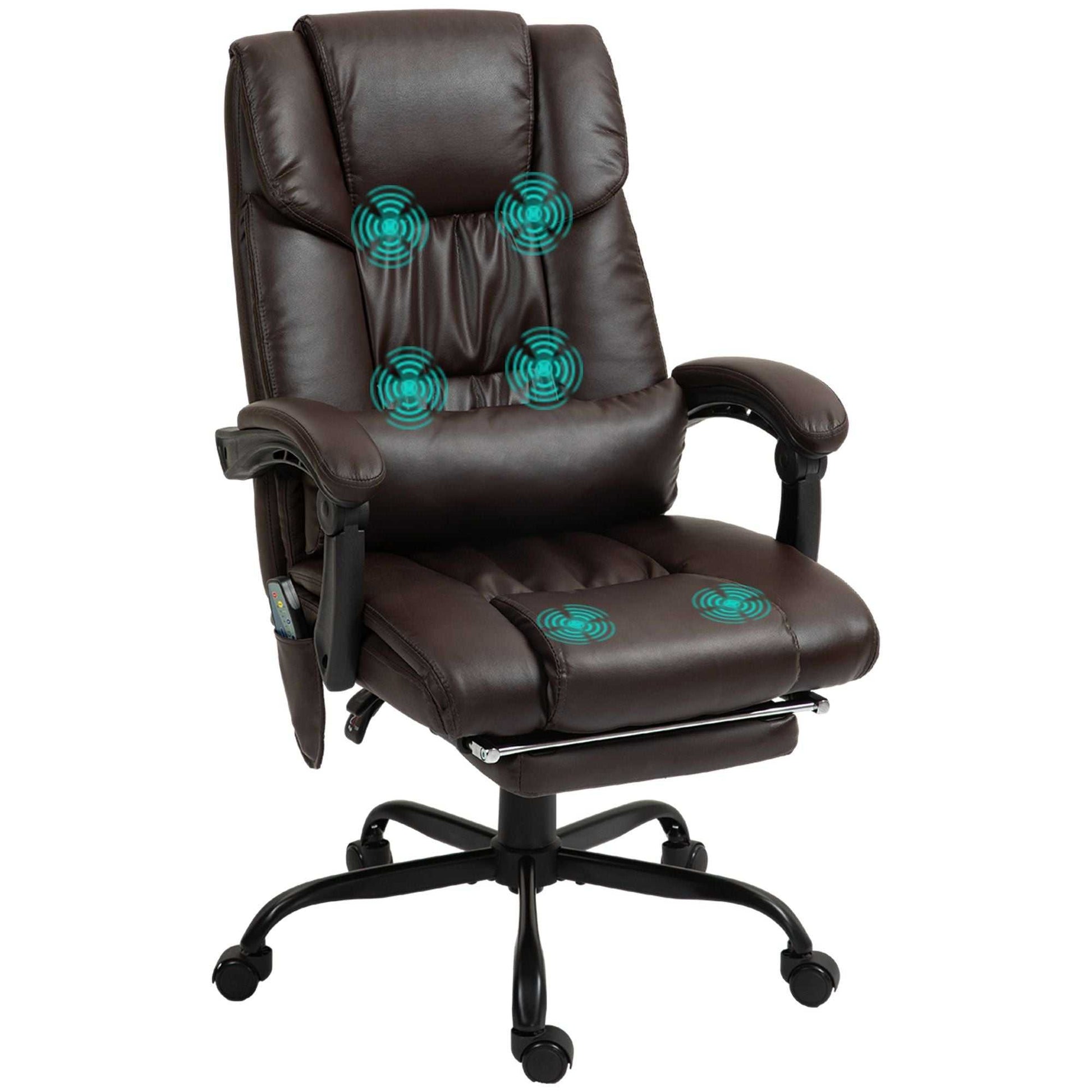 High Back PU Leather Massage Office Chair, 6 Vibration Points, Ergonomic with Footrest, Adjustable Height, Remote, Brown - luxuryhomedecoridea.com