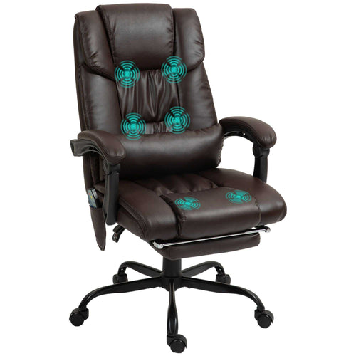 High Back PU Leather Massage Office Chair, 6 Vibration Points, Ergonomic with Footrest, Adjustable Height, Remote, Brown - luxuryhomedecoridea.com