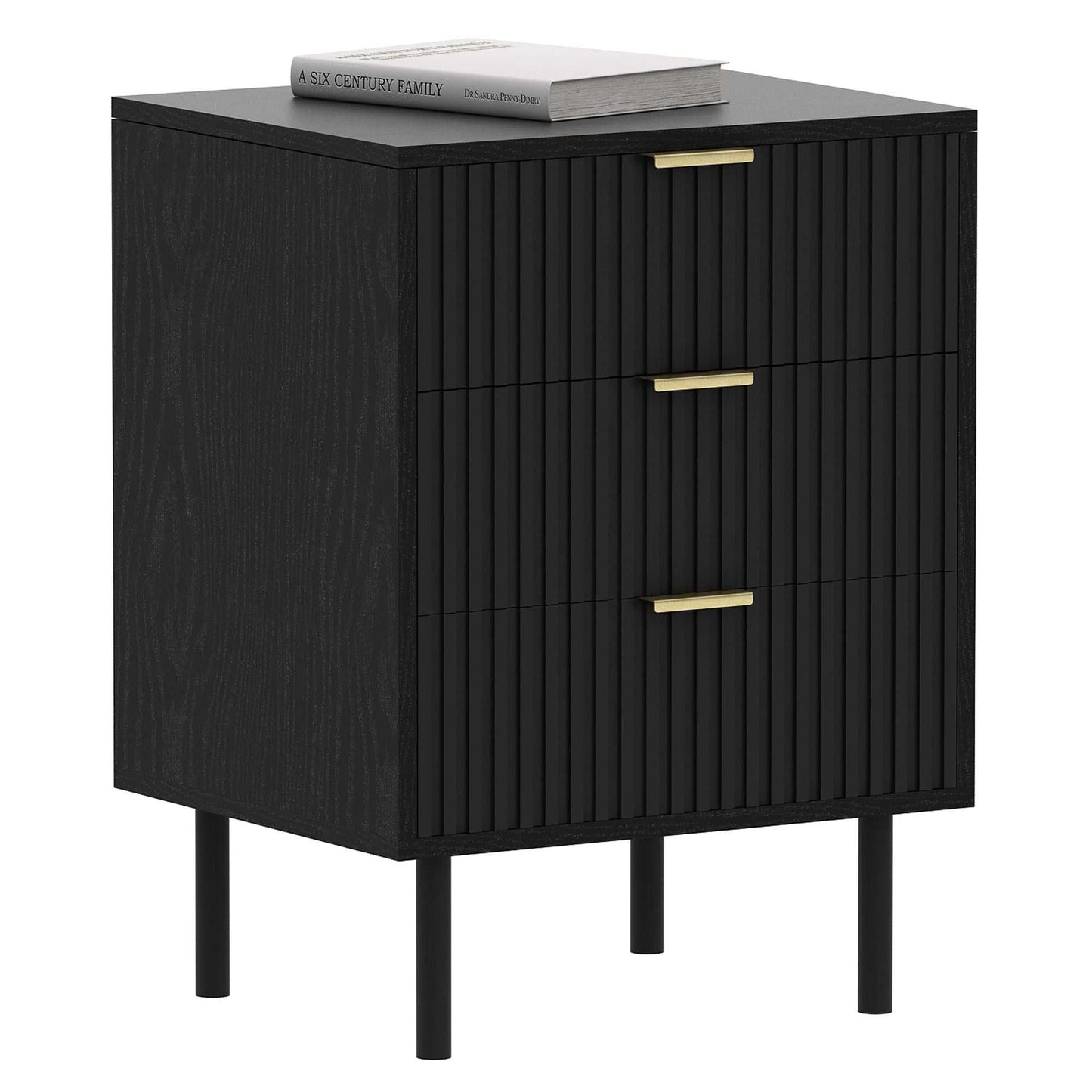 conifferism Fluted Black Nightstand 3 Drawers, Bedroom 26' Tall Bedside Night Stand, Modern Bed Side End Table Living Room, 19' Small Space Mid Century Storage Cabinet - luxuryhomedecoridea.com