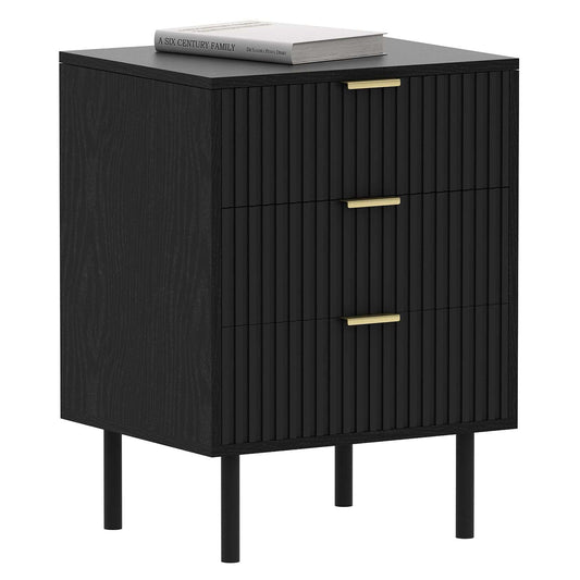conifferism Fluted Black Nightstand 3 Drawers, Bedroom 26' Tall Bedside Night Stand, Modern Bed Side End Table Living Room, 19' Small Space Mid Century Storage Cabinet - luxuryhomedecoridea.com