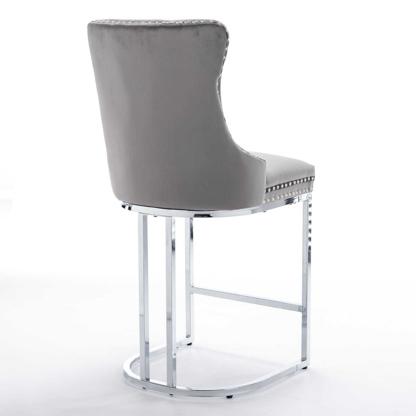 26" Counter Height Bar Stools Set of 2, Modern Velvet Barstools with Button Back&Rivet Trim Upholstered Kitchen Island Chairs with Sturdy Chromed Metal Base Legs Farmhouse Bar Stools, (Gray,2 Pack) - luxuryhomedecoridea.com