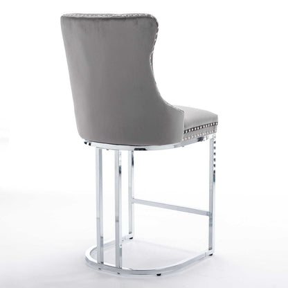 26" Counter Height Bar Stools Set of 2, Modern Velvet Barstools with Button Back&Rivet Trim Upholstered Kitchen Island Chairs with Sturdy Chromed Metal Base Legs Farmhouse Bar Stools, (Gray,2 Pack) - luxuryhomedecoridea.com