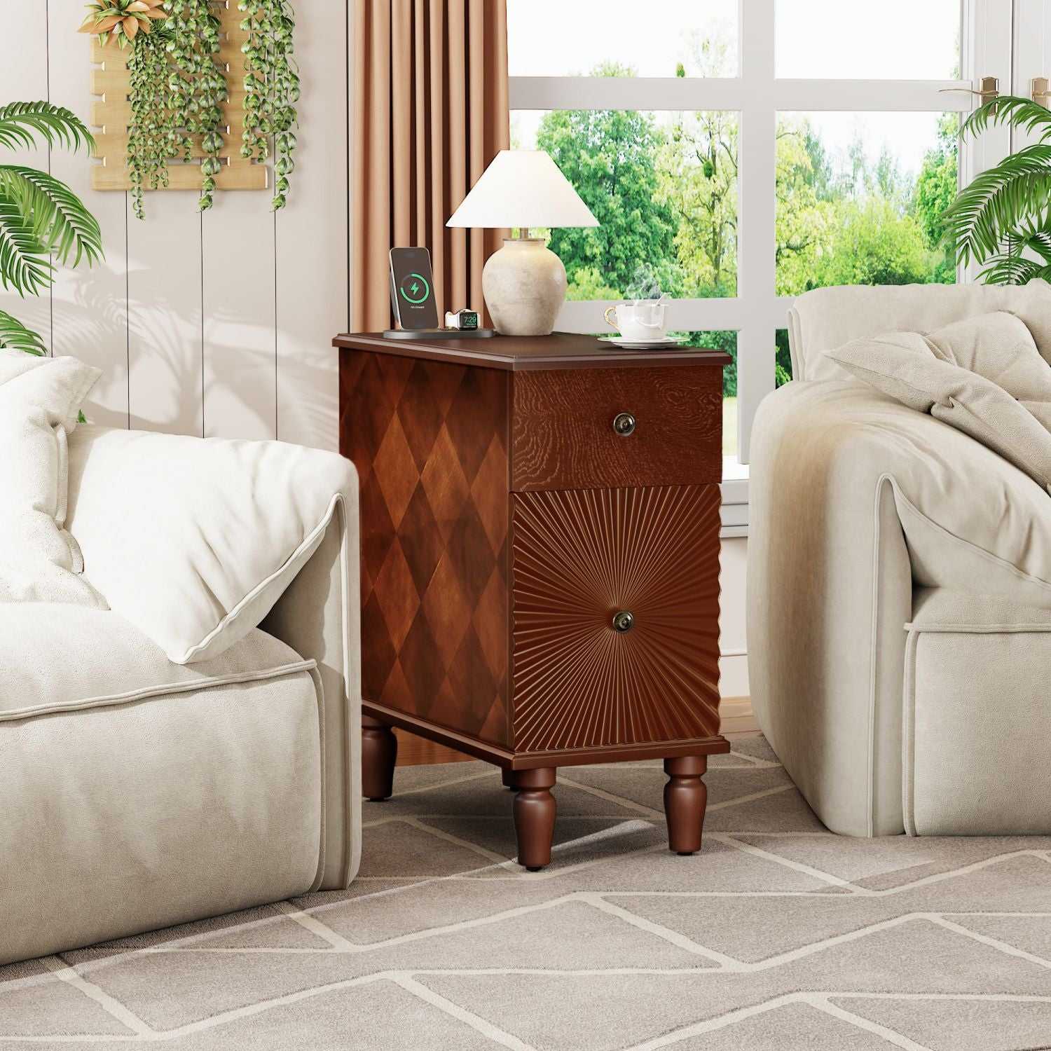 2 Drawer Modern Sofa Side Table, Narrow Side Table, Slim Nightstand for Living Room, Bedroom(Expect Arrival Date 2025/4/16) - luxuryhomedecoridea.com