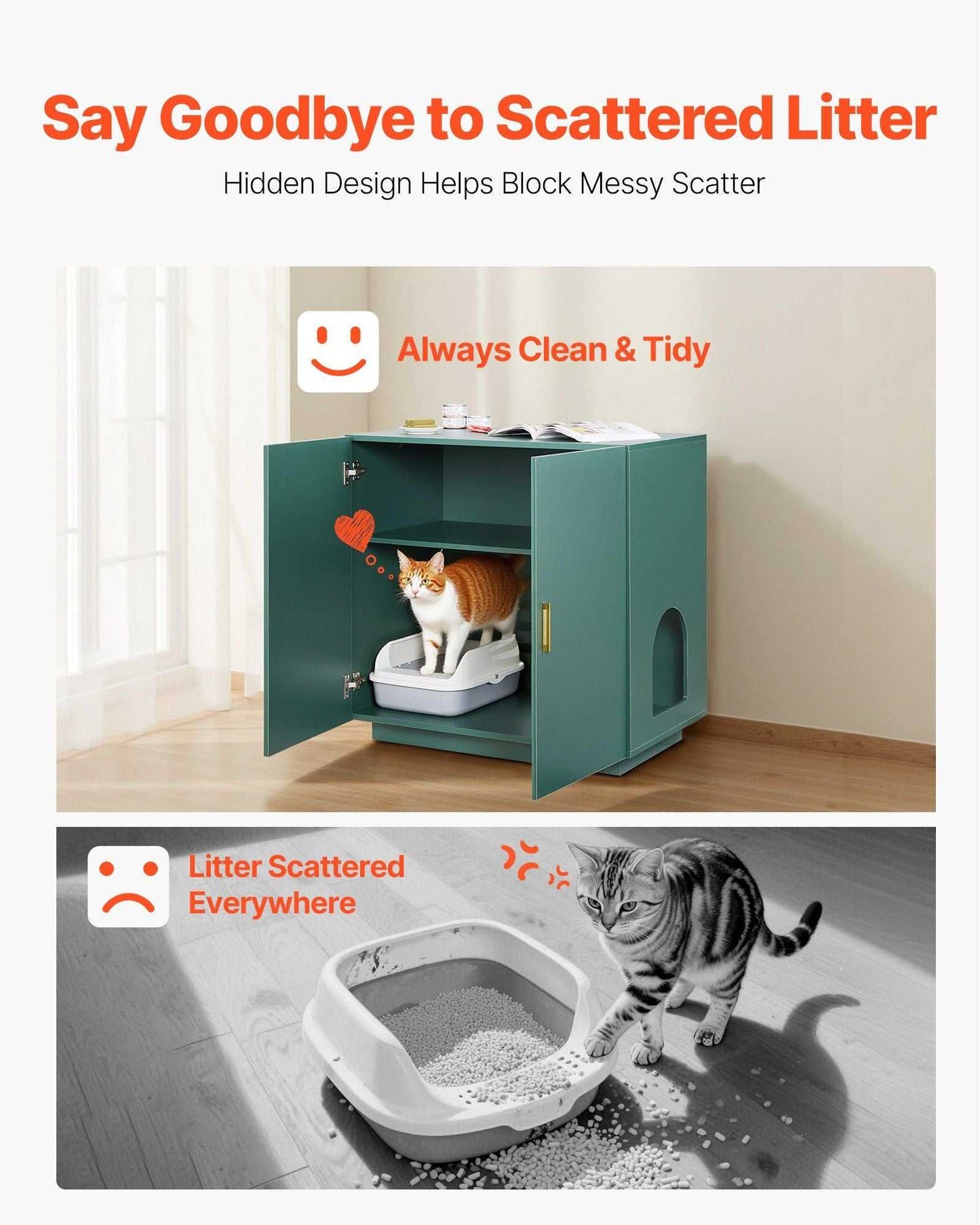 VEVOR Cat Litter Box Enclosure, 31.5 in Hidden Litter Box Cabinet, Wooden Indoor Cat Washroom with Ventilated Holes, Double-Door Kitty Pet House Furniture, End Side Table Fit Most Litterboxes - luxuryhomedecoridea.com