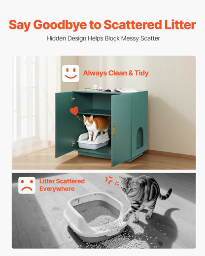 VEVOR Cat Litter Box Enclosure, 31.5 in Hidden Litter Box Cabinet, Wooden Indoor Cat Washroom with Ventilated Holes, Double-Door Kitty Pet House Furniture, End Side Table Fit Most Litterboxes - luxuryhomedecoridea.com