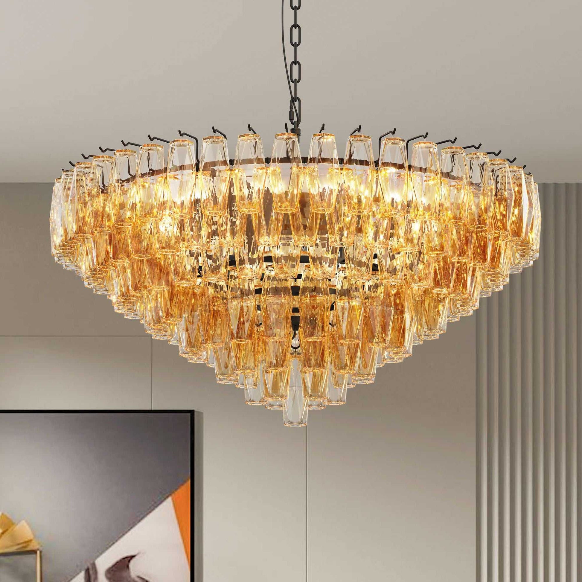 Modern Round Chandelier, 37" Extra Large Black Chandeliers for Dining Room, 14-Light with Tiered Smoke Glass Tubes Ceiling Light, Pendant Lighting Fixture for Living Room Bedroom Kitchen Island - luxuryhomedecoridea.com