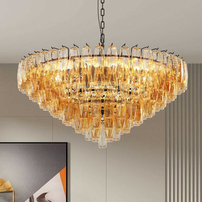 Modern Round Chandelier, 37" Extra Large Black Chandeliers for Dining Room, 14-Light with Tiered Smoke Glass Tubes Ceiling Light, Pendant Lighting Fixture for Living Room Bedroom Kitchen Island - luxuryhomedecoridea.com