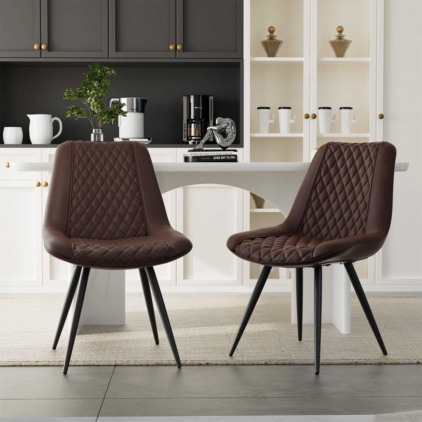 Modern Dining Chairs Set of 2, Top PU Leather Upholstered Dining Room Chairs with Metal Legs, Ergonomic Kitchen Chairs for Kitchen Dinning Room - luxuryhomedecoridea.com
