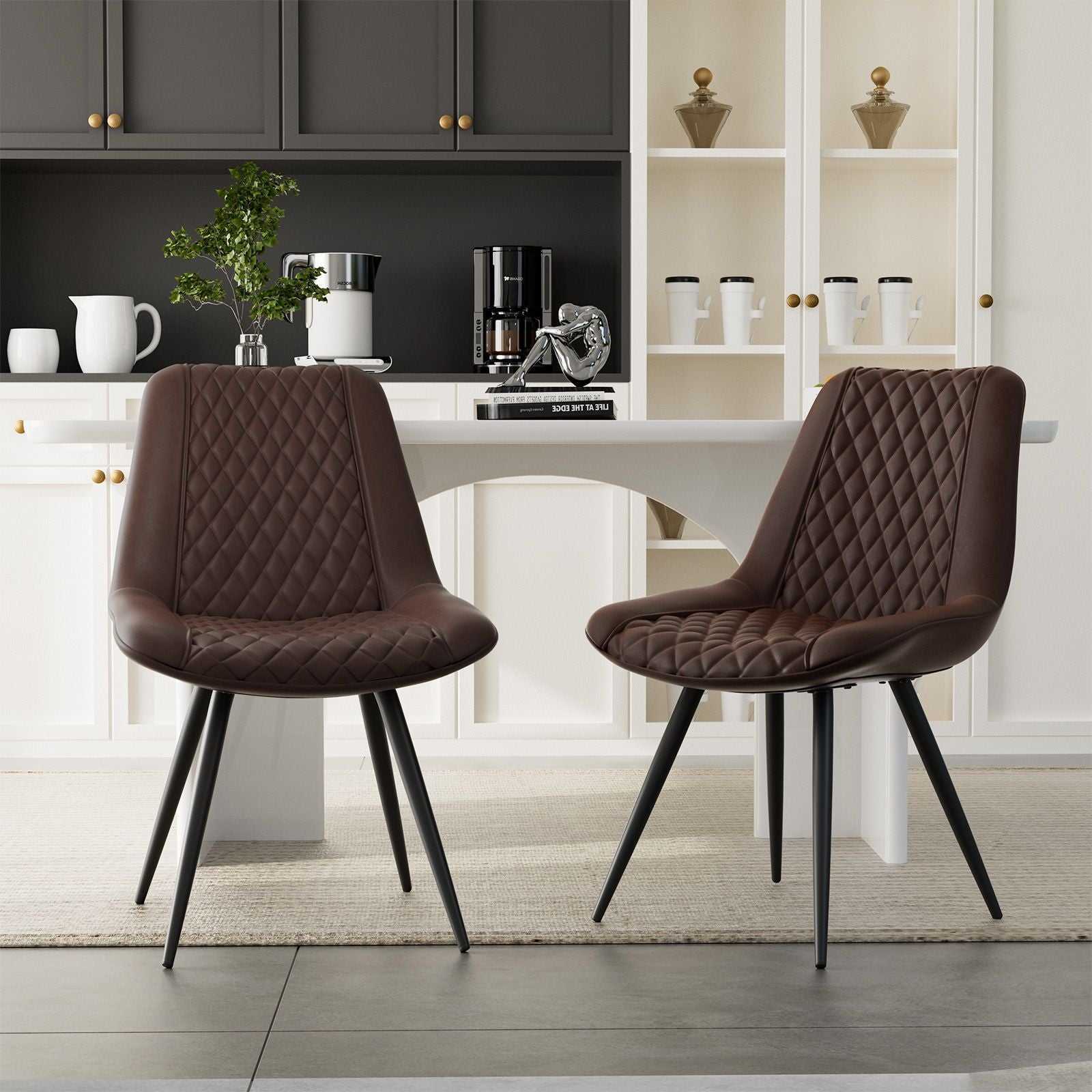 Modern Dining Chairs Set of 2, Top PU Leather Upholstered Dining Room Chairs with Metal Legs, Ergonomic Kitchen Chairs for Kitchen Dinning Room - luxuryhomedecoridea.com