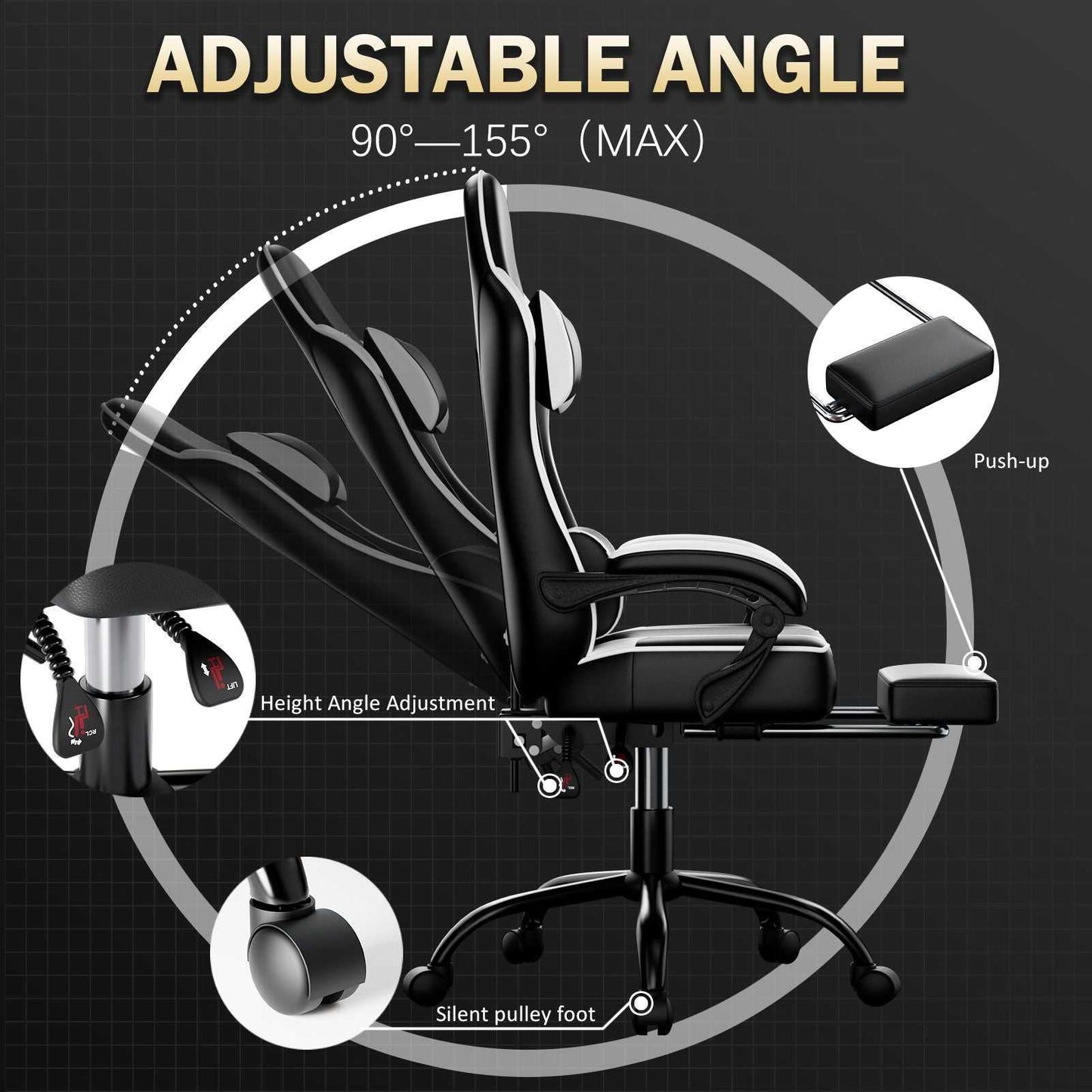 Video Game Chairs for Adults, PU Leather Gaming Chair with Footrest, 360°Swivel Adjustable Lumbar Pillow Gamer Chair, Comfortable Computer Chair for Heavy People - luxuryhomedecoridea.com