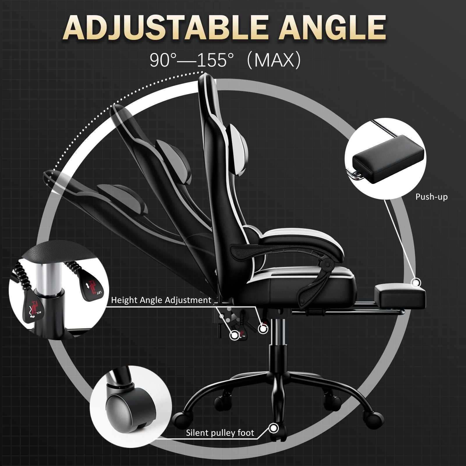 Video Game Chairs for Adults, PU Leather Gaming Chair with Footrest, 360°Swivel Adjustable Lumbar Pillow Gamer Chair, Comfortable Computer Chair for Heavy People - luxuryhomedecoridea.com