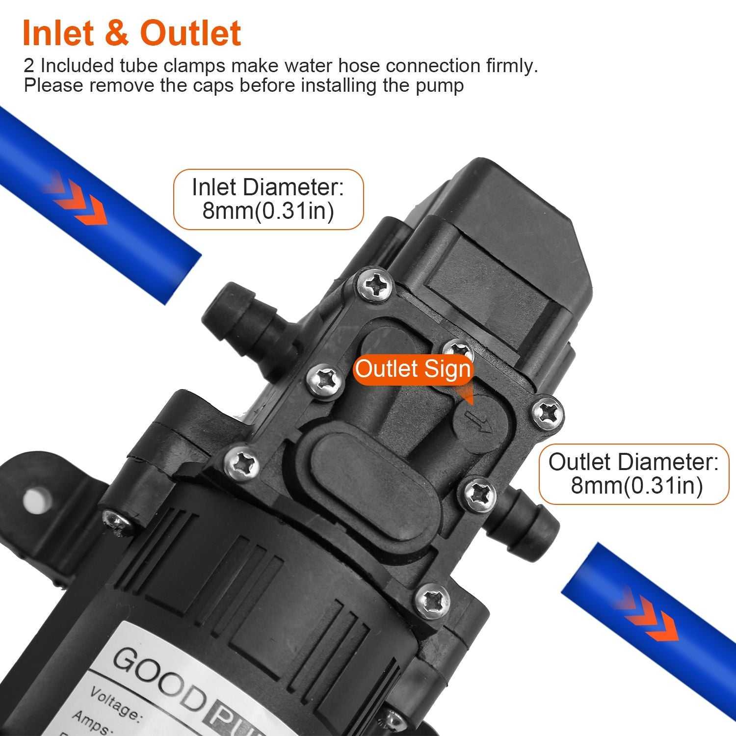 12V Water Pump with 2 Hose Clamps 130PSI Self Priming Sprayer Pump 70W Electric Diaphragm Water Pump 6L/Min for RV Camper Marine Boat - luxuryhomedecoridea.com
