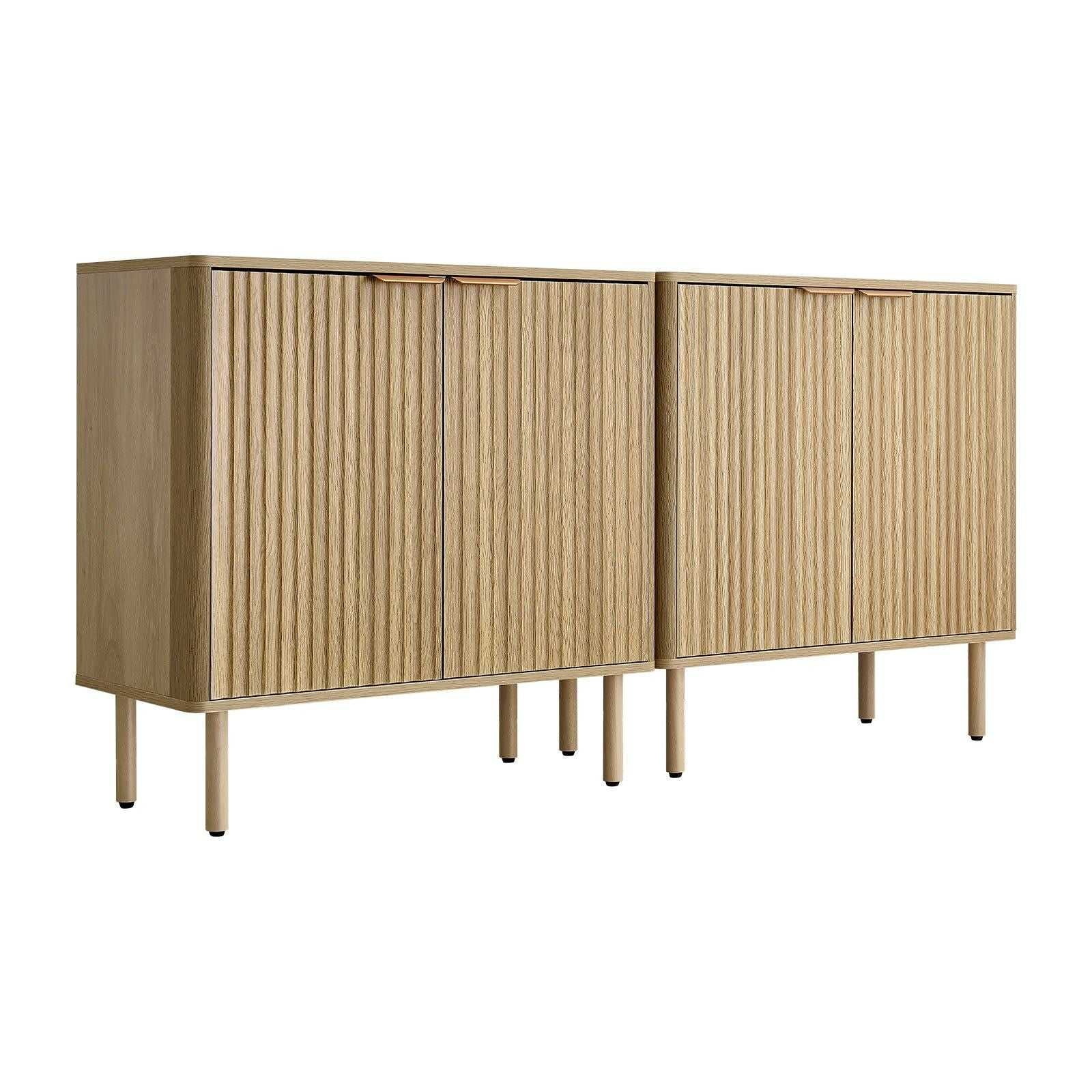 Coffee Bar Cabinet, Mid Century Fluted Coffee Bar Table with 2-Tier Storage, Buffet Stand Cabinet with 4 Barn Doors, Sideboard Buffet Station for Living Room, Entryway, 31.5x14.7x31.5 in(Single) - luxuryhomedecoridea.com