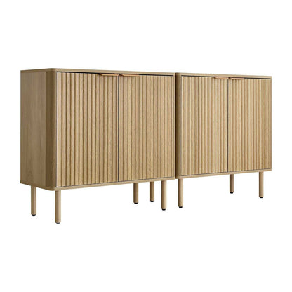Coffee Bar Cabinet, Mid Century Fluted Coffee Bar Table with 2-Tier Storage, Buffet Stand Cabinet with 4 Barn Doors, Sideboard Buffet Station for Living Room, Entryway, 31.5x14.7x31.5 in(Single) - luxuryhomedecoridea.com