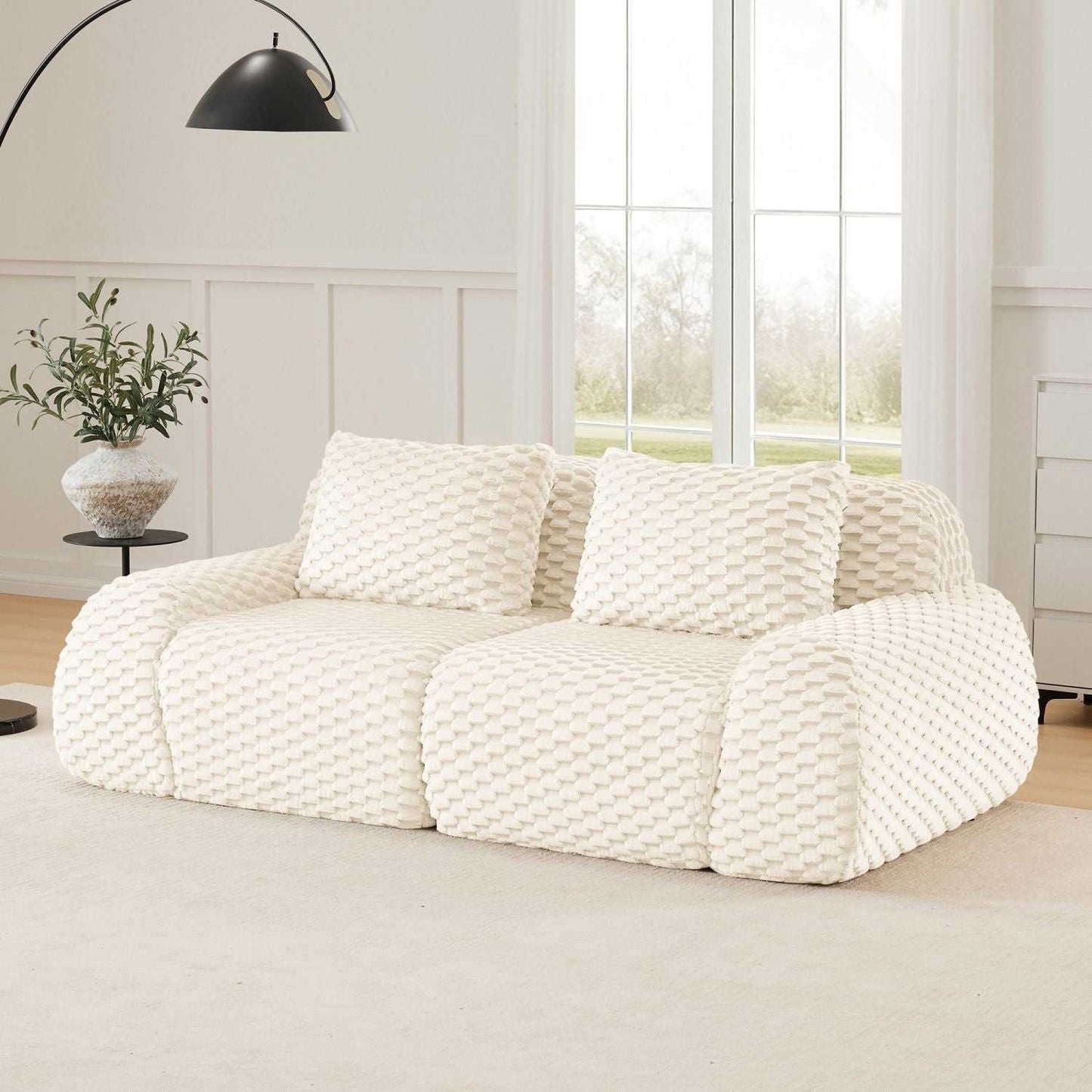 82" Modern Modular Sectional Sofa - Cream Flannelette 2-Seater Couch with Deep Seat - luxuryhomedecoridea.com