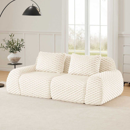 82" Modern Modular Sectional Sofa - Cream Flannelette 2-Seater Couch with Deep Seat - luxuryhomedecoridea.com