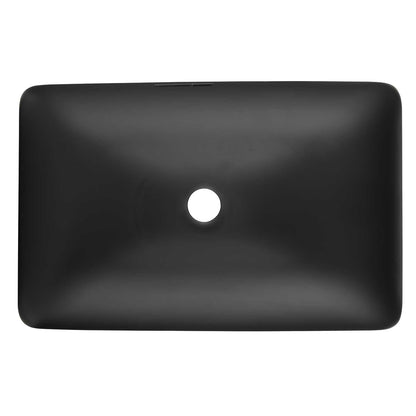 14.38" L -22.25" W -4-3/8 in. H Matte Shell Glass Rectangular Vessel Bathroom Sink in Black with Faucet and Pop-Up Drain in Matte Black - luxuryhomedecoridea.com