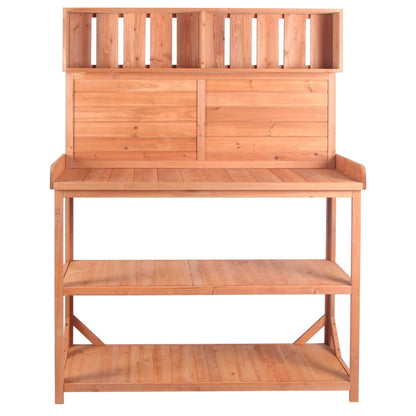 65" Large Wooden Farmhouse Rustic Outdoor Potting Bench Table; Patio Workstation; Garden Potting Bench with 4 Storage Shelves and Side Hook - luxuryhomedecoridea.com