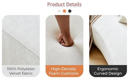 132" Curved Sofa with Throw Pillows, 6 Seater Luxury Velvet Couch with Half Moon Design and High-Density Foam, Ideal for Modern Living Room, Office & Apartment, Ivory - luxuryhomedecoridea.com
