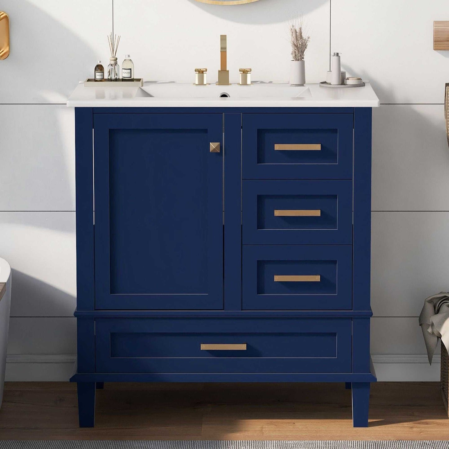 30" Bathroom Vanity , Modern Bathroom Cabinet with Sink Combo Set, Bathroom Storage Cabinet with a Soft Closing Door and 3 Drawers, Solid Wood Frame - luxuryhomedecoridea.com