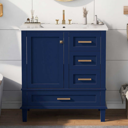 30" Bathroom Vanity , Modern Bathroom Cabinet with Sink Combo Set, Bathroom Storage Cabinet with a Soft Closing Door and 3 Drawers, Solid Wood Frame - luxuryhomedecoridea.com