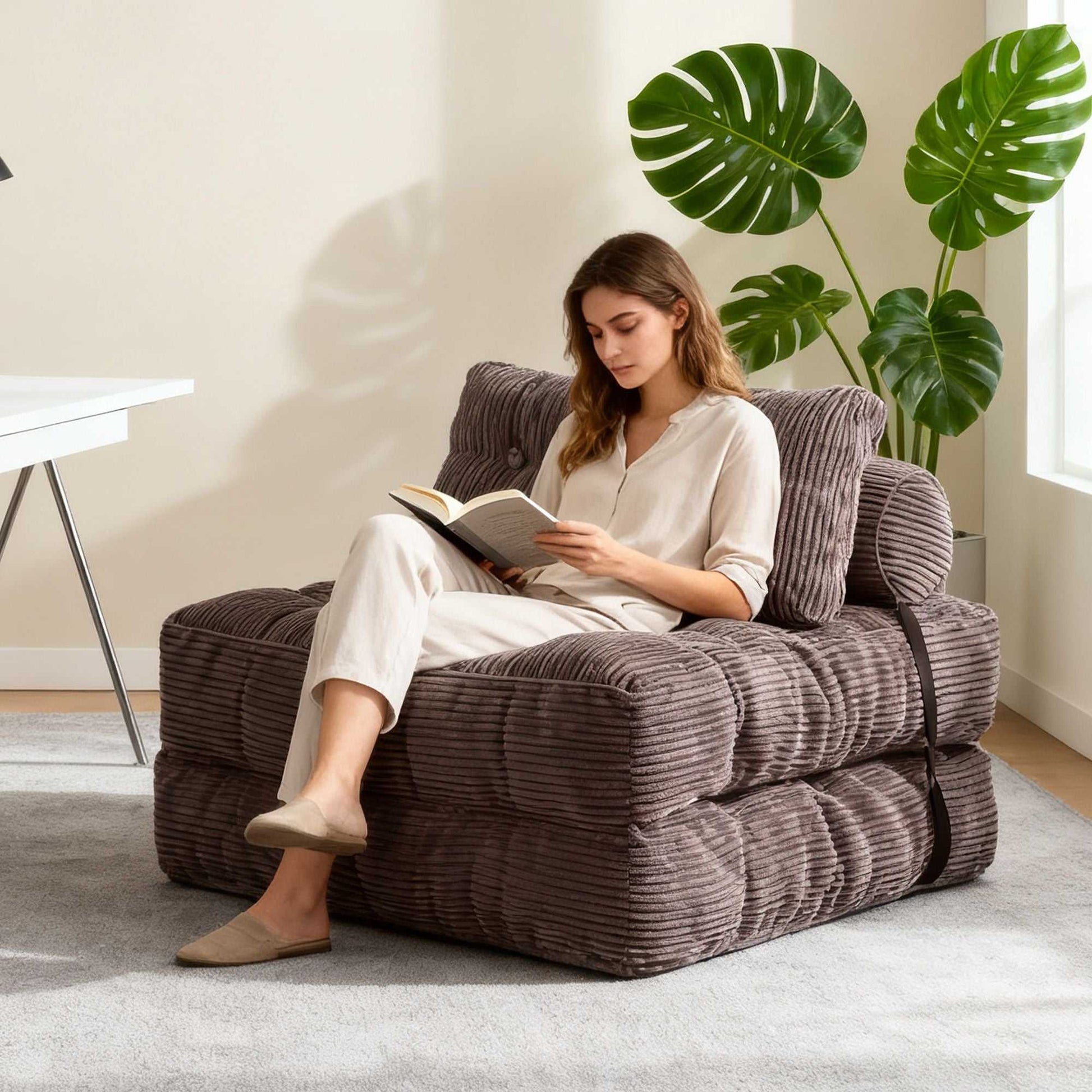 Modern Memory Foam Compressed Sofa Chair,Folding Sofa Bed, Convertible Sleeping Chair With Backrest Support And Soft Corduroy Fabric,Fold Couch Bed With Pillow For Small Spaces - luxuryhomedecoridea.com